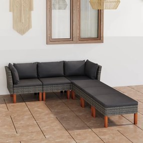 vidaXL 6 pcs conjunto lounge de jardim c/ almofadões vime PE cinzento
