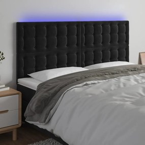 vidaXL Cabeceira de cama c/ luzes LED veludo 180x5x118/128 cm preto