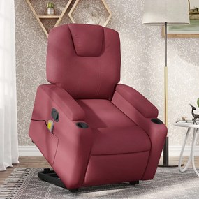 vidaXL Poltrona de massagens reclin. elevatória tecido vermelho tinto