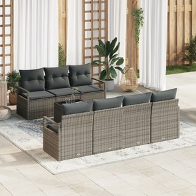 Conjunto de Sofás de Jardim vidaXL 8 Peças com Almofadas Cinzentas de