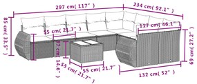 10 pcs conjunto sofás de jardim c/ almofadões vime PE preto