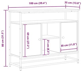 Buffet vidaXL Preto Carvalho 100x35x80 cm Madeira Engenharia e Aço