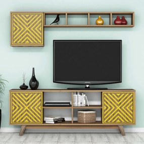 Móvel TV Inci – Nogueira e Amarelo – 160x56,2x35 cm