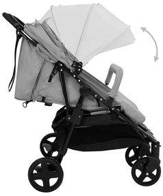 Carrinho de bebé para gémeos aço cinzento-claro e preto