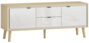 HOMCOM Móvel de TV Moderno para Sala com 2 Gavetas para Televisão 55 Polegadas 120x35x50 cm Branco Brilhante e Carvalho | Aosom Portugal