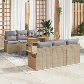 Conjunto de Sofás de Jardim de 7 Peças com Almofadas Bege Rattan Polim