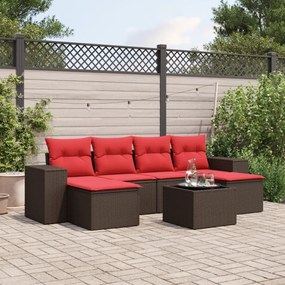 vidaXL 7 pcs conjunto de sofás jardim c/ almofadões vime PE castanho