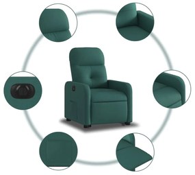 Poltrona reclinável elevatória elétrica tecido verde-escuro