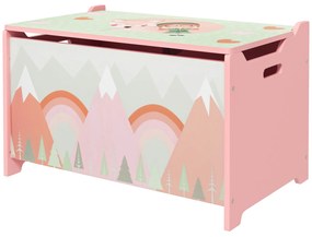 Baú de Brinquedos Organizador de Brinquedos para Crianças de 3 a 8 Anos com Estampado em Animaos 60x37x39 cm Rosa