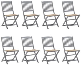 Cadeiras de exterior dobráveis 8pcs c/ almofadões acácia maciça