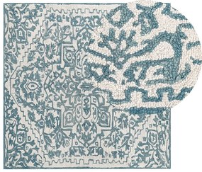 Tapete de lã azul e branca 200 x 200 cm AHMETLI Beliani