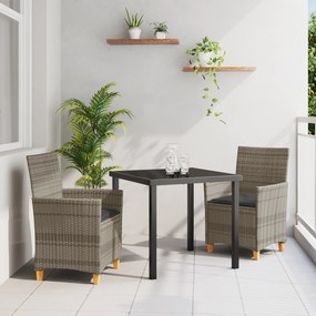vidaXL Conjunto de Jantar de Jardim de 3 peças com Almofadas Cinzas de Poli Rattan