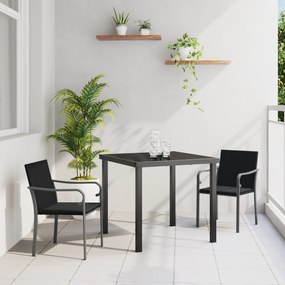 Conjunto de Jantar para o Jardim com 3 Peças e Almofadas de Rattan Polipropileno Preto