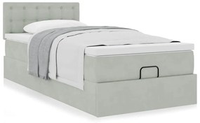 Estrutura cama otomana colchão 90x200 cm veludo cinzento claro