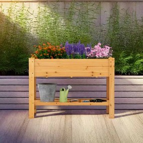 Floreira elevada em madeira com pés Floreira elevada com estante e drenagem Recipiente para flores e ervas aromáticas 120 x 60 x 80 cm Natural