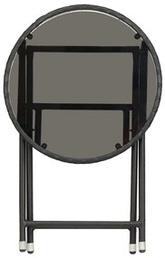 Mesa de chá 60 cm vime PE e vidro temperado preto