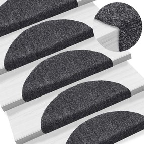 vidaXL Tapetes de escada adesivos 15 pcs 56x17x3 cm cinzento escuro
