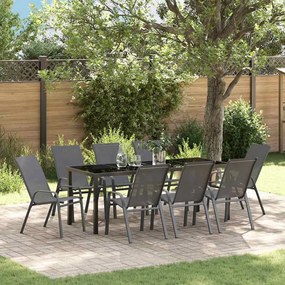 vidaXL Conjunto de Jantar de Jardim 9 Peças Cinza Textilene e Aço