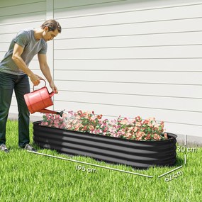Floreira elevada de jardim em aço, modular, para legumes, plantas e flores, 195 x 62 x 30 cm, cinzento