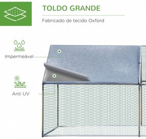 Galinheiro de Exterior Grande 3.03x6x1,95cm Gaiola de Metal Galvanizado para Galinhas Coelhos Aves com Fechadura Prata