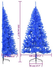 Meia árvore de Natal artificial com suporte 210 cm PVC azul