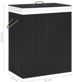 Cesto para roupa suja c/ 2 secções 100 L bambu preto
