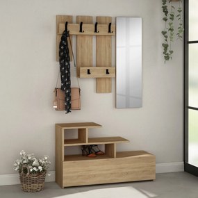 Hall Stand Vesty – Carvalho – Sapateira 100 cm x 61 cm x 30 cm, Espelh