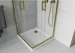 Mexen Rio cabine de duche quadrada 90 x 90 cm, transparente, dourada + base de duche Flat, branco - 860-090-090-50-00-4010G