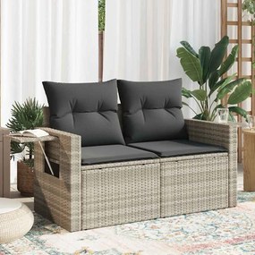 vidaXL Sofá jardim de 2 lugares com almofadões vime PE cinzento claro
