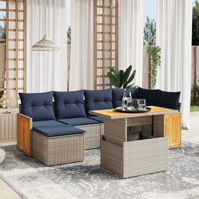 vidaXL 7 pcs conjunto sofás p/ jardim c/ almofadões vime PE cinzento