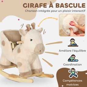 Cavalo de baloiço para crianças em forma de girafa, brinquedo de balanço para bebés com efeitos sonoros, cinto de segurança, 68 x 35 x 50 cm, bege