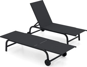 Conjunto de 2 Espreguiçadeiras de Exterior, 190 x 69 cm, Encosto Ajustável em 6 Níveis, Preto