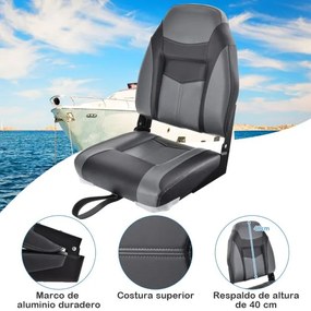 2 Bancos de barco dobráveis com encosto alto Almofada almofadada macia Assento de capitão universal moldado macio 44,5 x 51 x 61 cm Preto