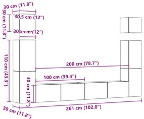 Conjunto de armário TV de parede 6 pcs madeira madeira velha