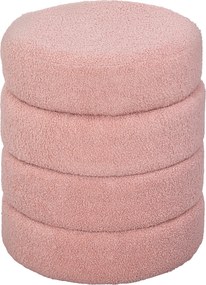 Pufe Redondo de Apoio de Pés, 40 x 40 x 45 cm, Acolchoado em Tecido Teddy, Rosa
