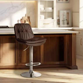 Banco de bar em couro sintético com estrutura prateada 92-113 x 46 x 54 cm castanho