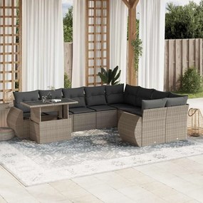 vidaXL 10 pcs conj. sofás jardim com almofadões vime PE cinzento-claro