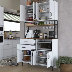 Armário Alto de Cozinha "Stella" - Nogueira e Branco - Design Moderno