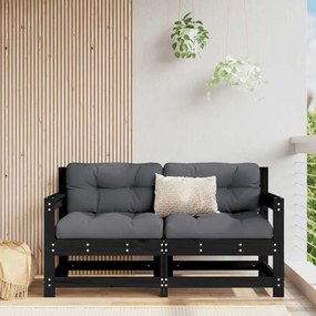 vidaXL Cadeiras de jardim c/ almofadões 2 pcs pinho maciço preto