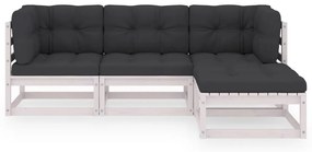 4 pcs conjunto lounge de jardim c/ almofadões pinho maciço