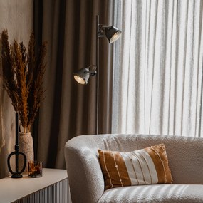 Candeeiro de pé industrial em aço com madeira 2 luzes - Emado