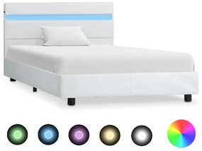 vidaXL Estrutura de cama com LED 90x200 cm couro artificial branco
