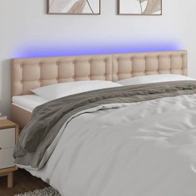 Cabeceira cama c/ LED couro artificial 160x5x78/88cm cappuccino