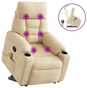 vidaXL Poltrona massagens reclinável elevatória microfibra cor creme