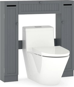 Estante sobre sanita 89 x 19,5 x 99 cm de casa de banho com prateleiras ajustáveis com suporte para papel higiênico Porta basculante Cinzenta