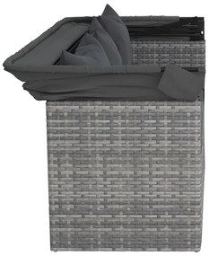 4 pcs conjunto sofás de jardim c/ almofadões vime PE cinzento