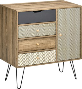 HOMCOM Cómoda Madeira 4 Gavetas Prateleira Ajustável Pés Metal Sala Estar Dormitório 79x39x86cm Marrom | Aosom Portugal
