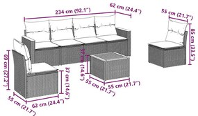 7 pcs conjunto de sofás p/ jardim c/ almofadões vime PE preto