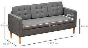 Sofá de 3 lugares acolchoado com 3 almofadas e apoios de braço Espaço de armazenamento Estilo moderno para sala de estar Quarto 166,5x62x82 cm cinza