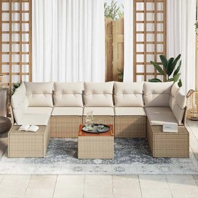 Sofá de Jardim 8 Peças com Almofadas Beiges em Rattan Sintético de Acá